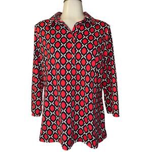 Talbots Women's Patterned Button-Down 3/4 Sleeve Shirt